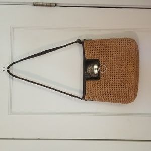 Women's LIKE NEW Brighton patent leather tan woven staw purse